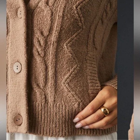 PILCRO Collared Cable-Knit Cardigan Sweater - Picture 3 of 16